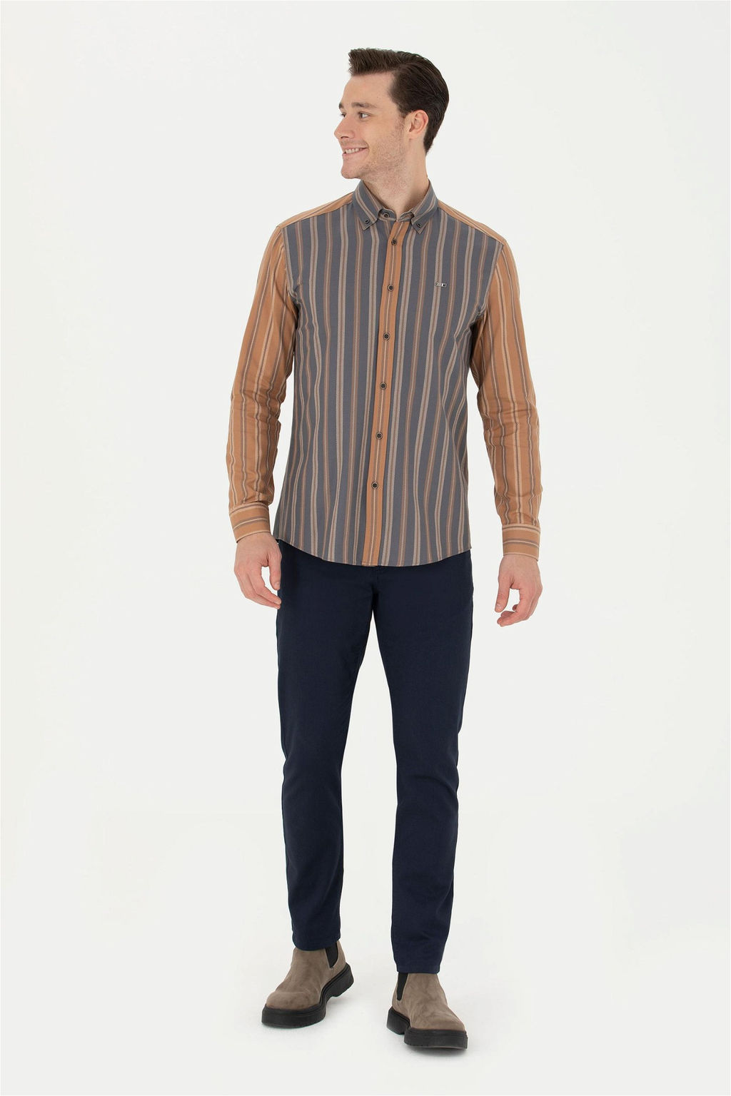 Мужская рубашка антрацитового цвета с длинным рукавом - U.s. polo assn фото 4