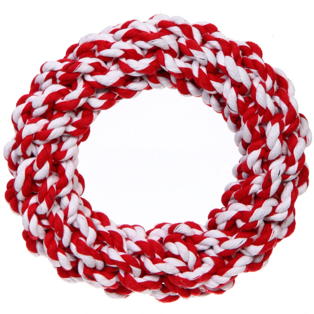 Игрушка-канат кольцо для всех пород собак "Счастливый хвост!", цвет красный/белый, d-16,5см 4,1см /230гр