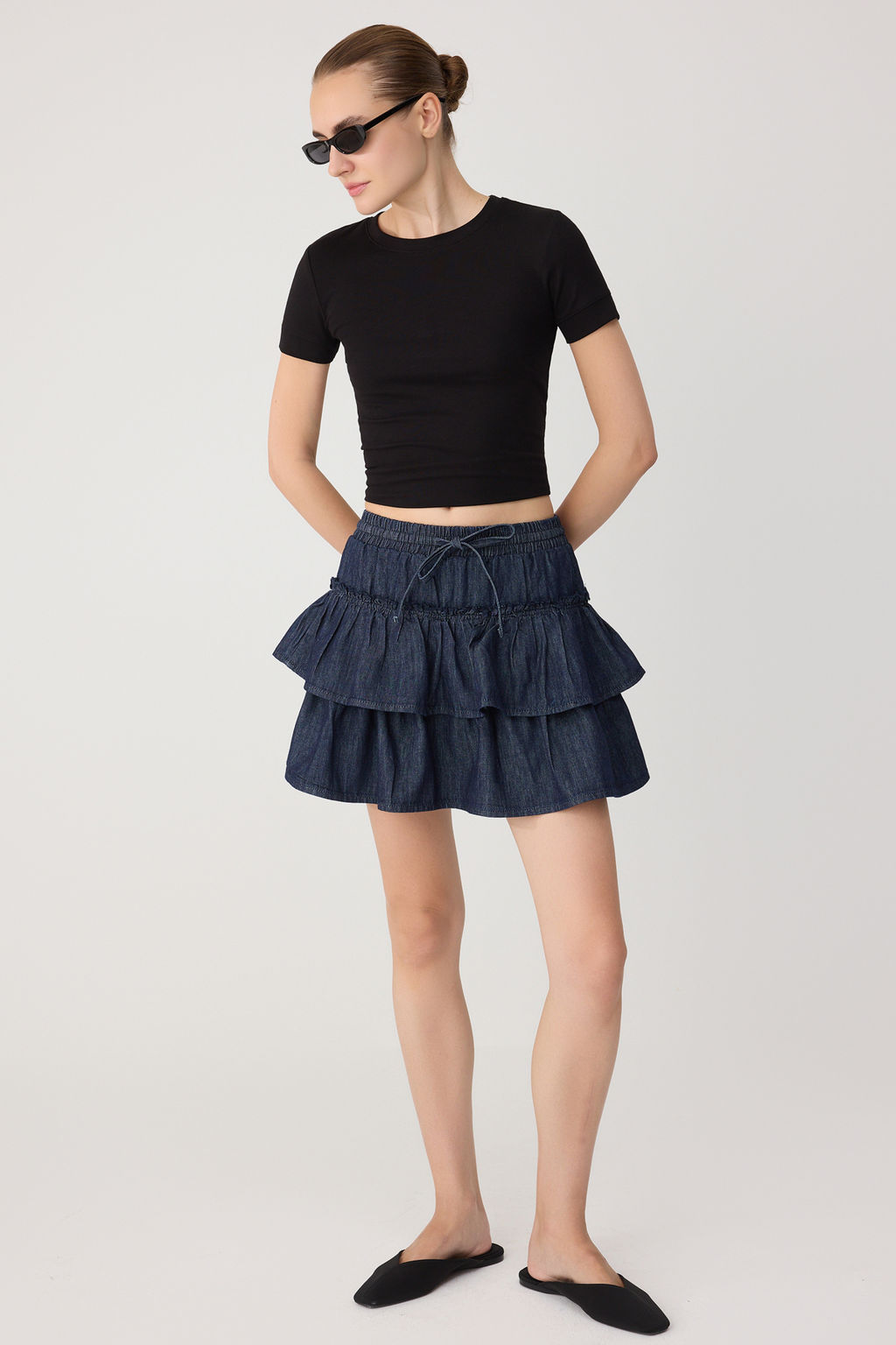Koyu Mavi Beli Lastikli _ortlu Denim Etek TWOSS26ET00281 - Trendyolmilla фото 2