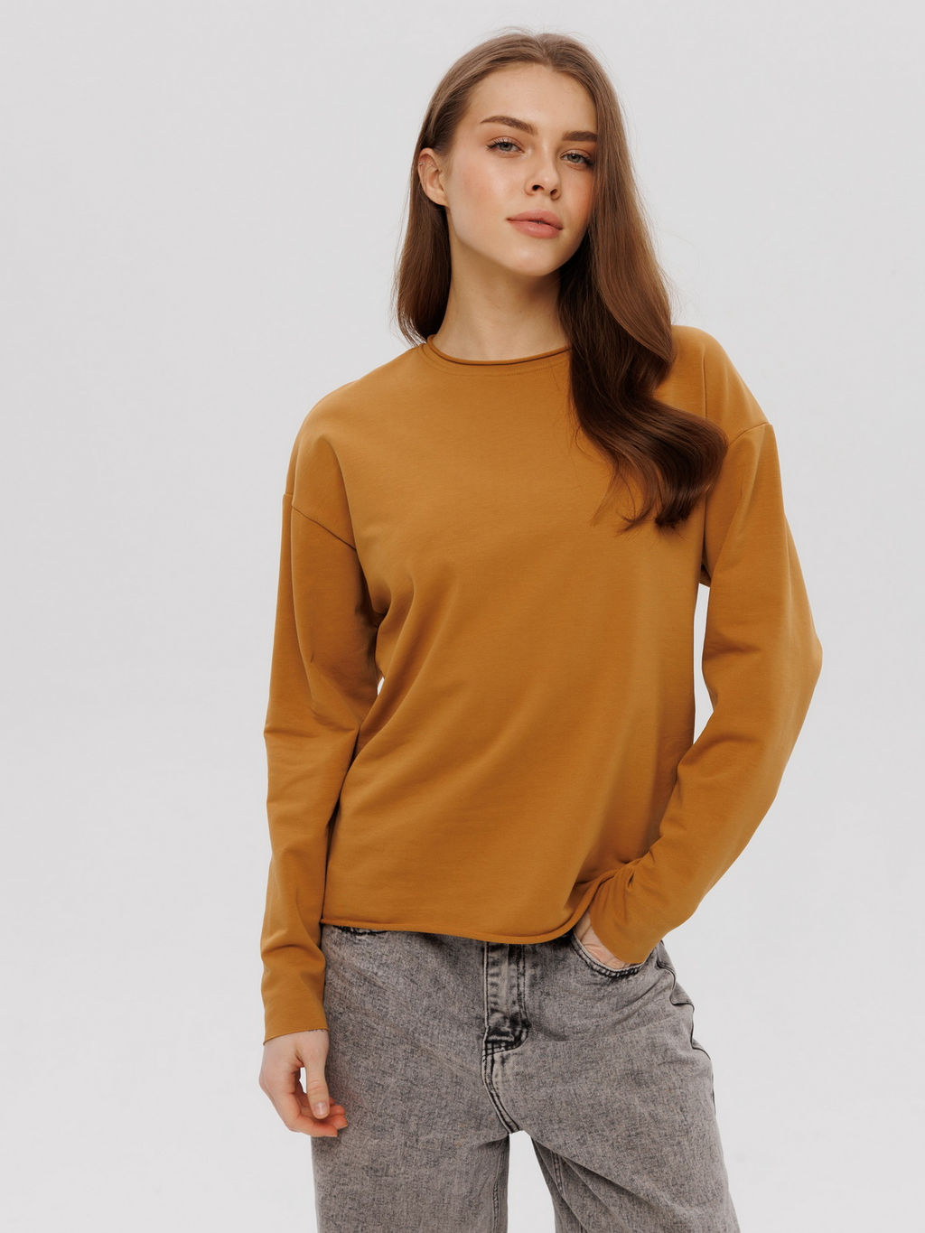 Женский лонгслив из футера 2-х нитки Lingeamo горчичный ВК-25 (58) фото 3