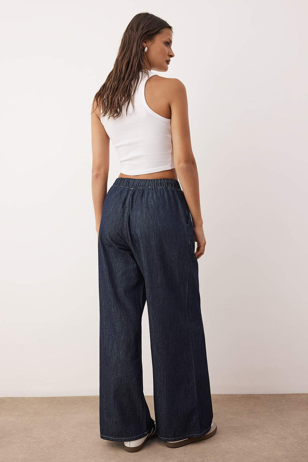 Koyu Mavi Beli Baglama Detayl? Yuksek Bel Ekstra Wide Leg Jeans TWOAW26JE00236 - Trendyolmilla фото 4