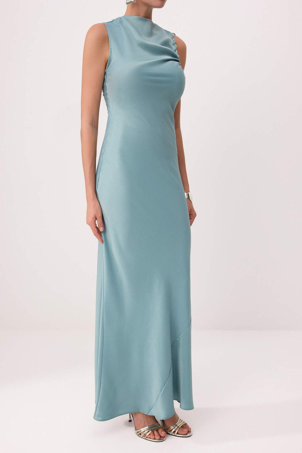 Siyah Duz Buzgu / Drape Dokuma Saten Maxi Abiye & Mezuniyet Elbisesi - Trendyolmilla фото 7
