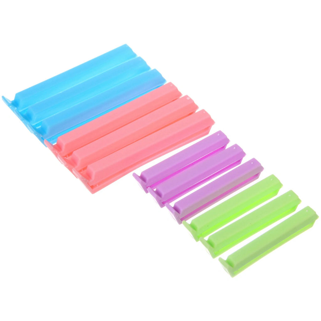 Цена за 5 шт. Зажим для пакета "Ассорти" 12шт (6шт*9,5см, 6шт*7см)