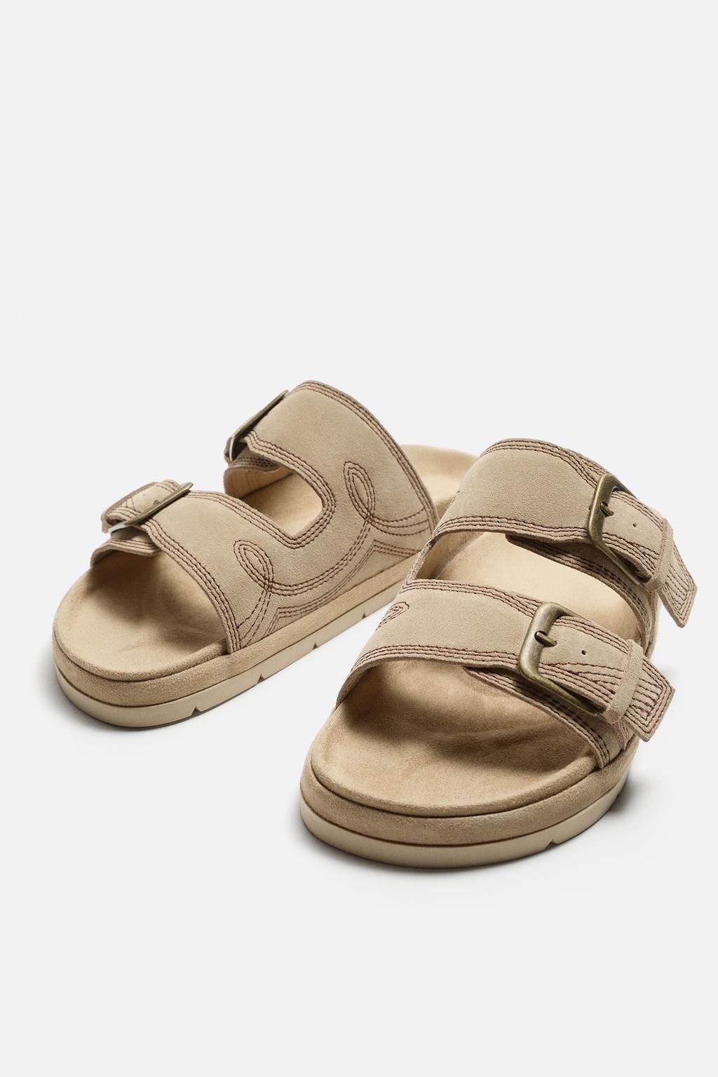 DOUBLE STRAP LEATHER SANDALS - Zara фото 4