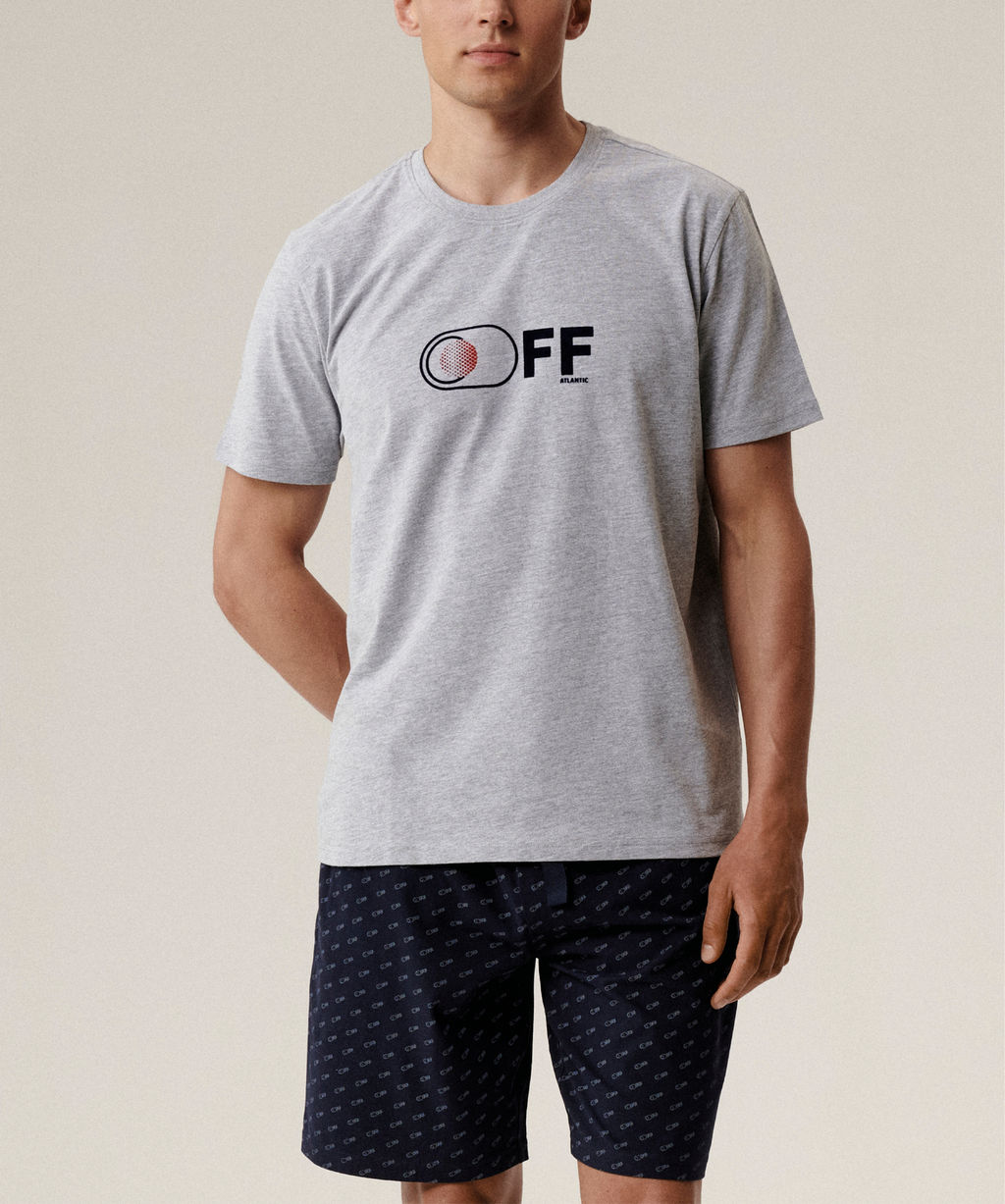 ATLANTIC NMP-395 Пижама мужская Off светло-серый меланж + темно-синий