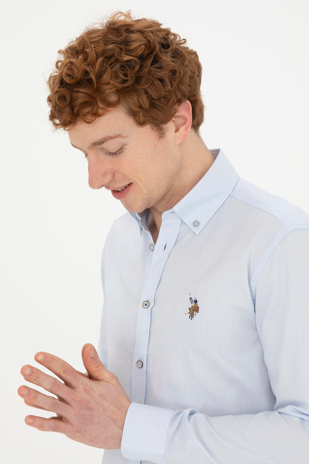 Мужская голубая базовая рубашка с длинным рукавом - U.s. polo assn фото 2