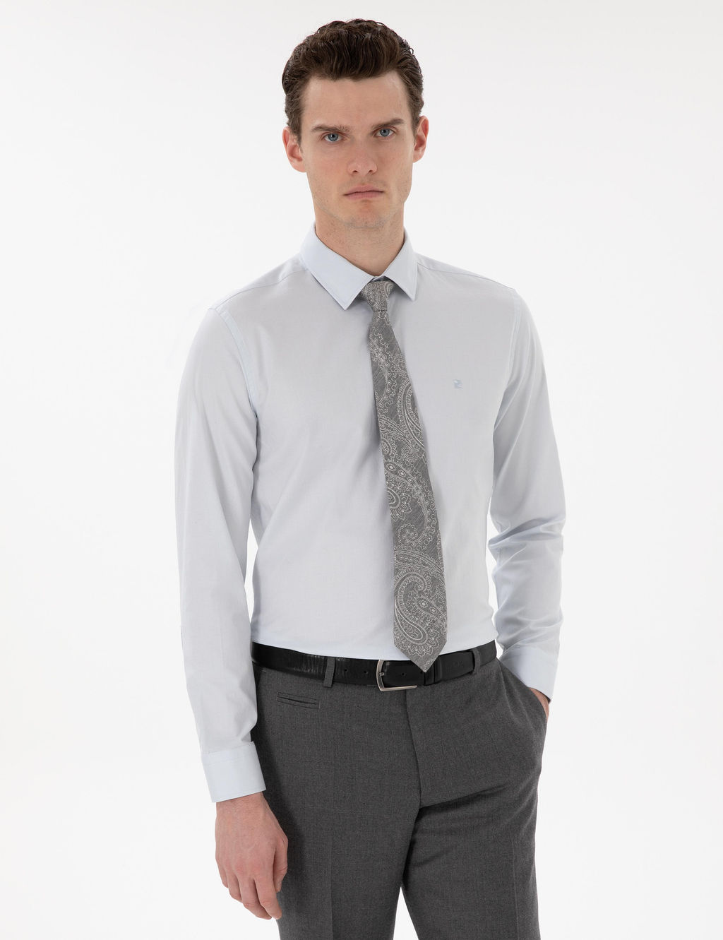 A__k Mavi Slim Fit Uzun Kollu Basic G_mlek