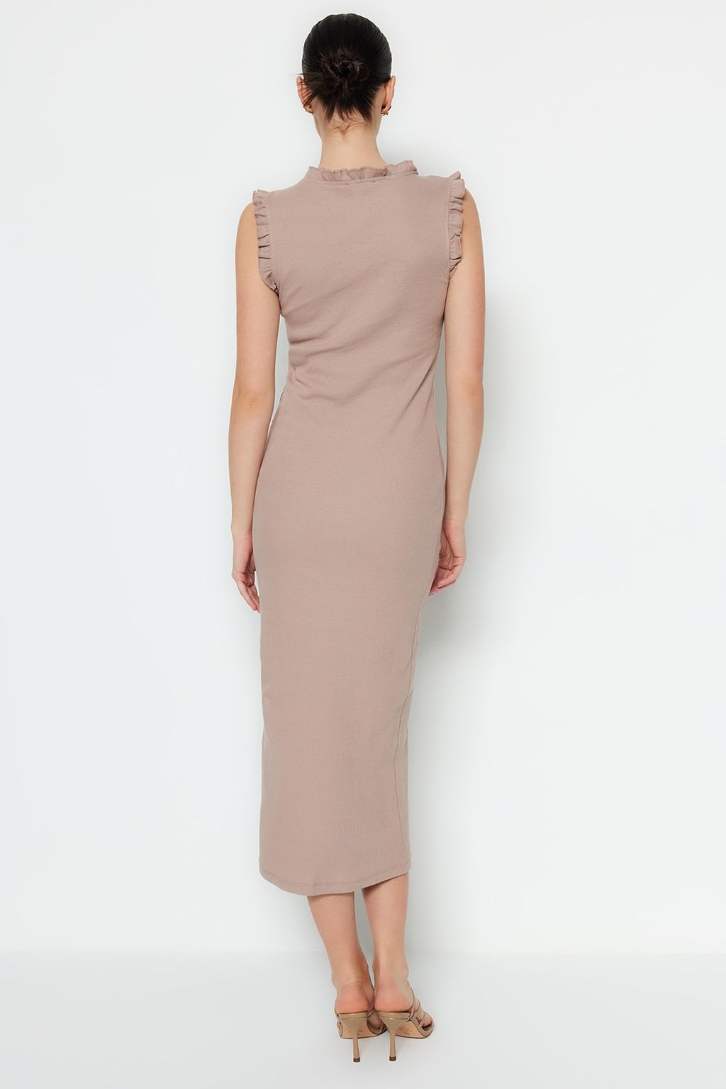 Vizon F?rf?r Detayl? Fitilli Bodycone/Vucuda Oturan Midi Smart Esnek Orme Kalem Elbise TWOSS22EL1569