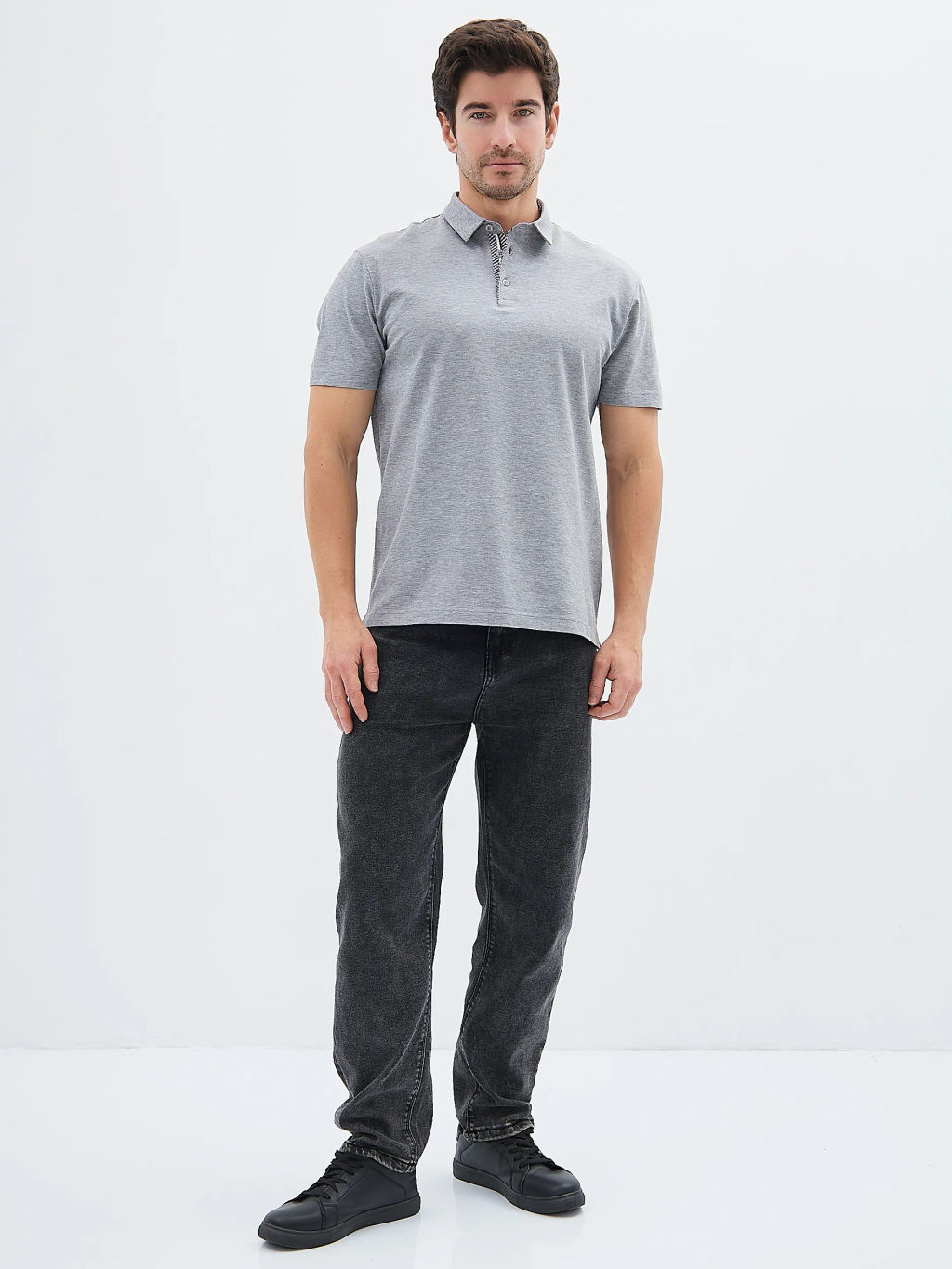 Джемпер мужской с воротником поло короткий рукав GREG G144-PM124T-LT1393 (серый)