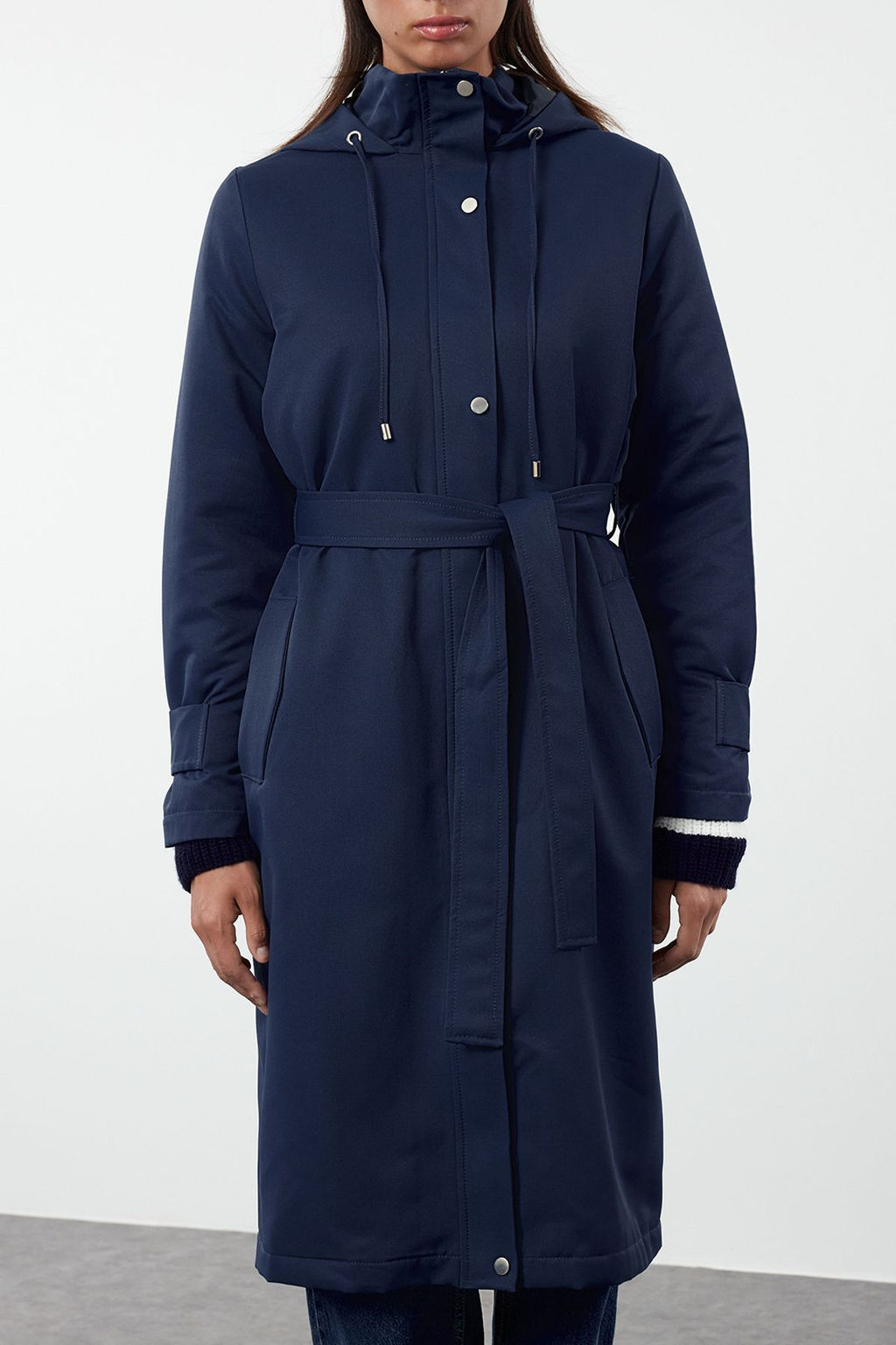 Lacivert Ici Elyafl? Oversize Kal?n Trenckot TWOAW25TR00005 - Trendyolmilla фото 3