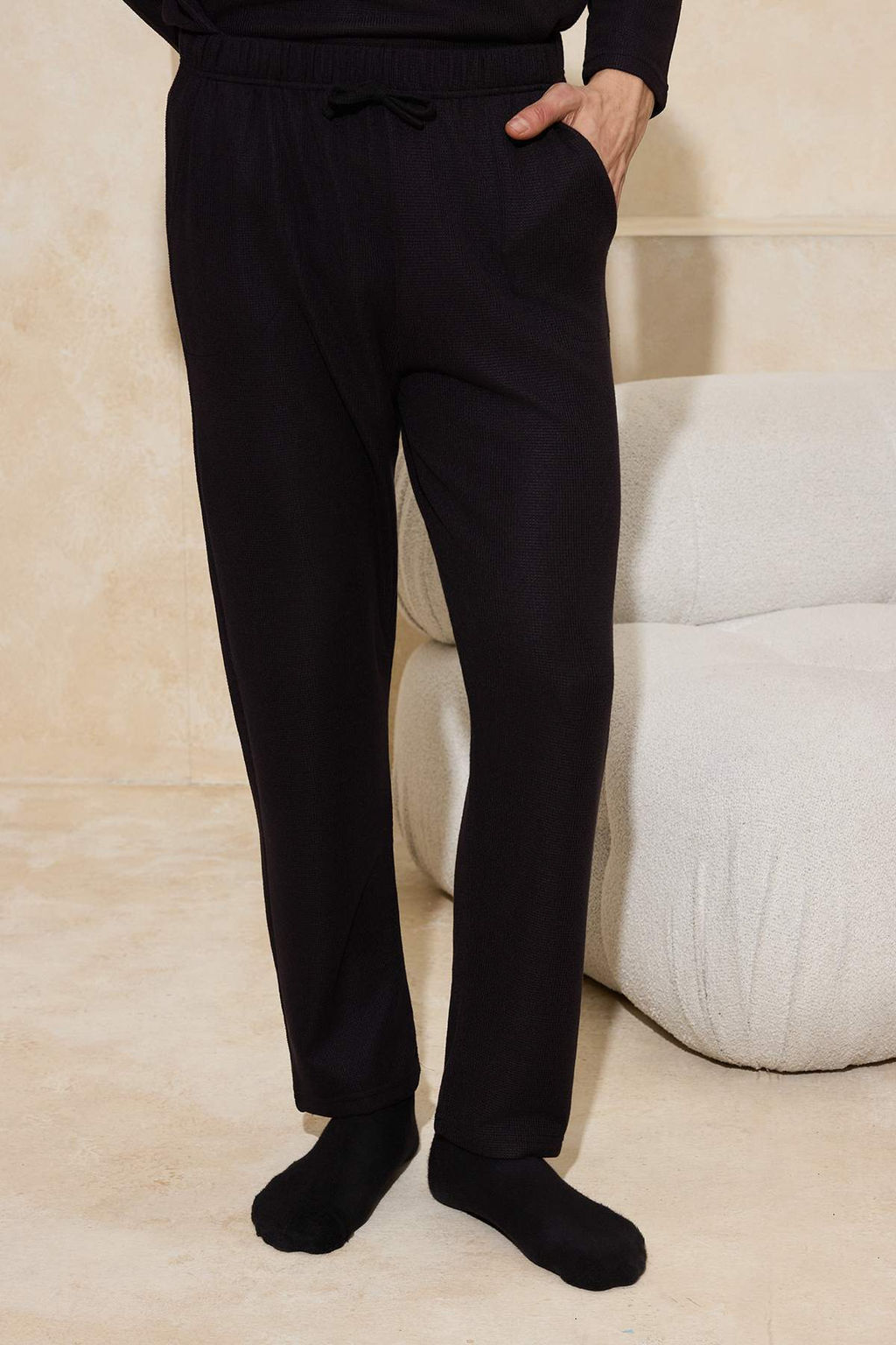 Siyah Regular Yumusak Waffle Orme Pijama Tak?m? TMNAW26PT00070 - Trendyolmilla фото 9