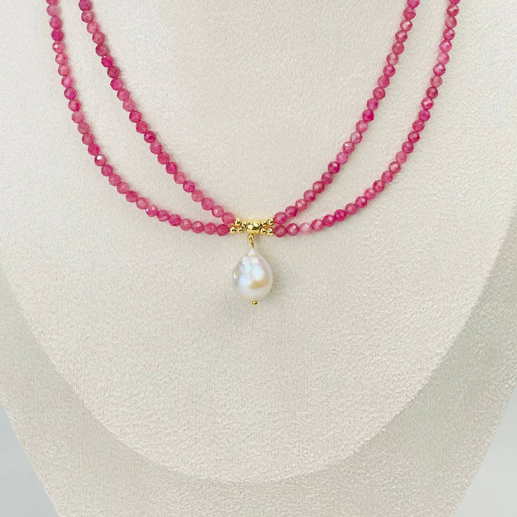 Колье из розового Турмалина и Жемчуга 38 см +