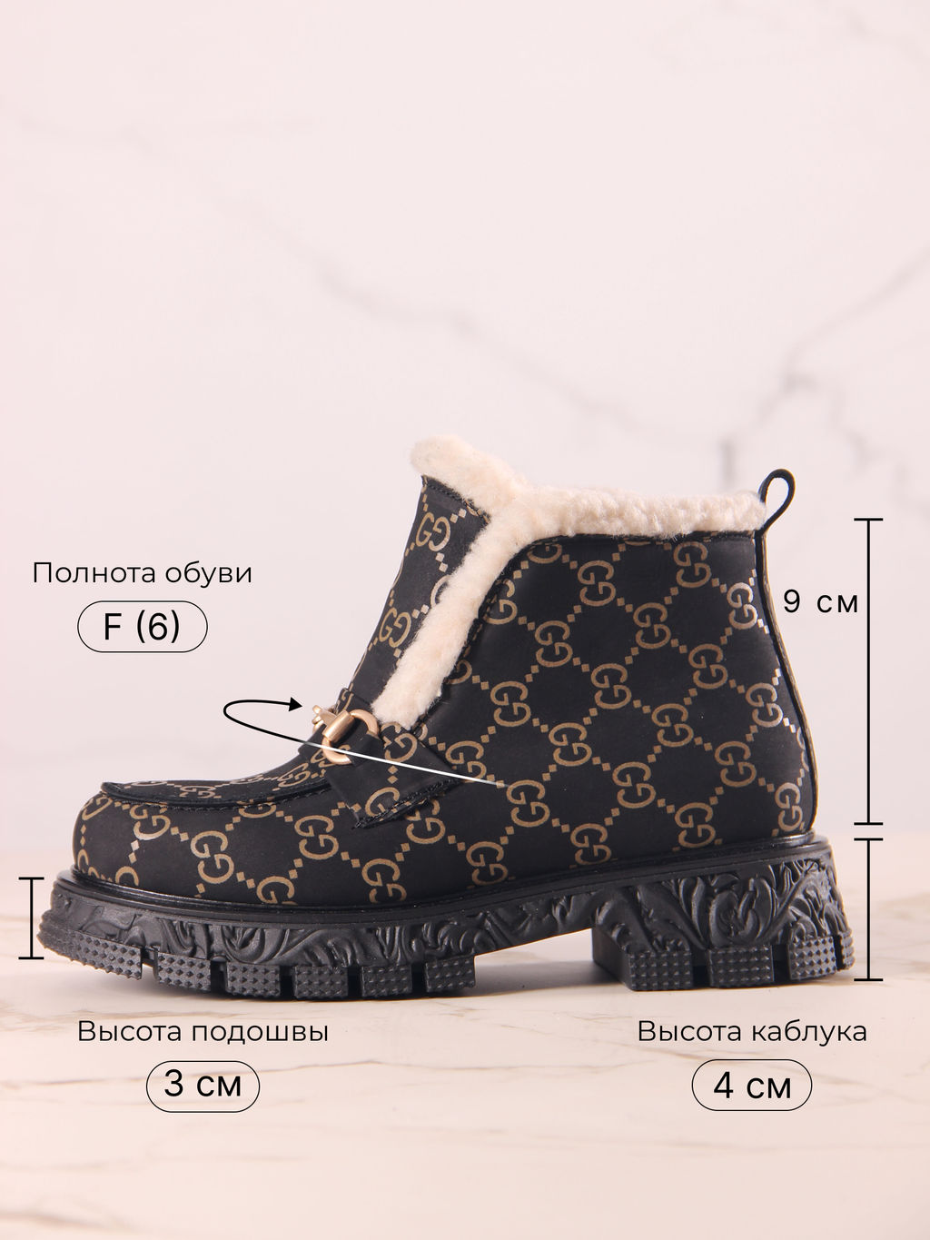 Ботинки 307.PODYUM141bl.Черный гуччи/шерсть