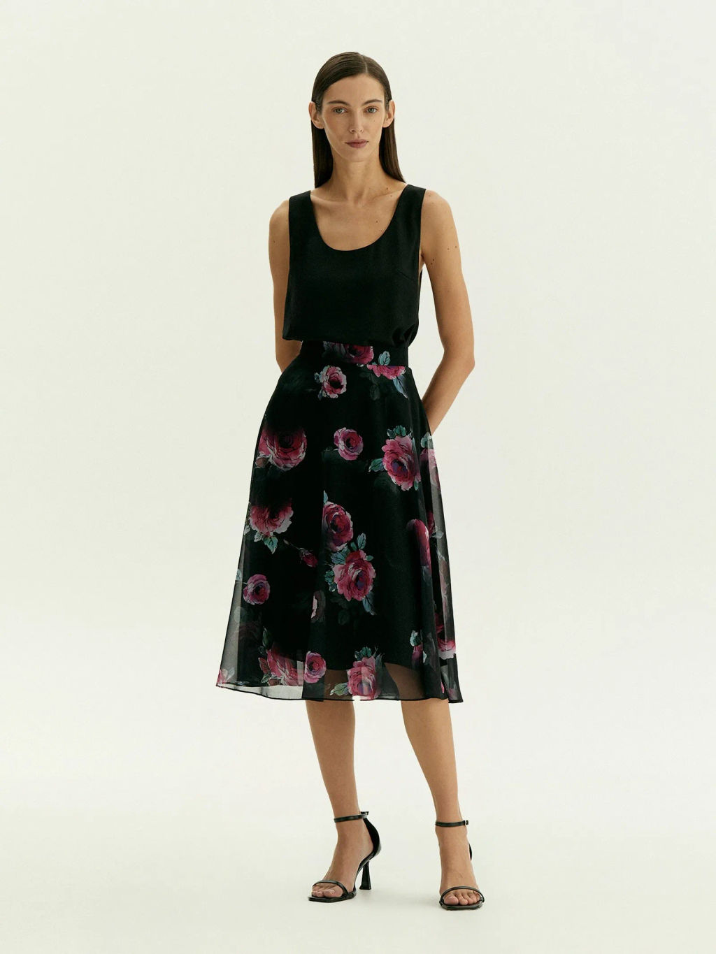 Юбка миди из шифона с цветочным принтом, S873/armika