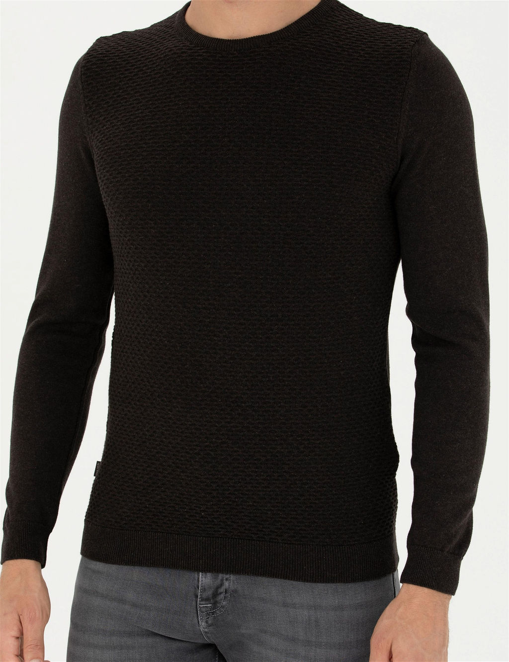 Kahverengi Slim Fit Bisiklet Yaka Triko Kazak - Pierre cardin фото 6