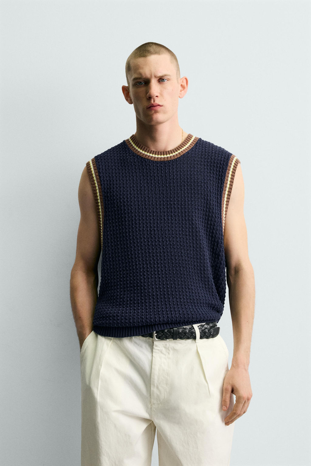 CHALECO PUNTO RIB CONTRASTE / Azul - Zara фото 2