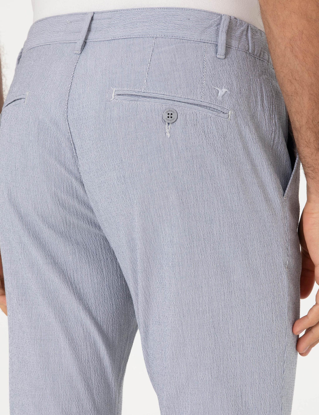A__k Mavi Slim Fit Gofreli Beli Ba_c_kl_ Spor Pantolon