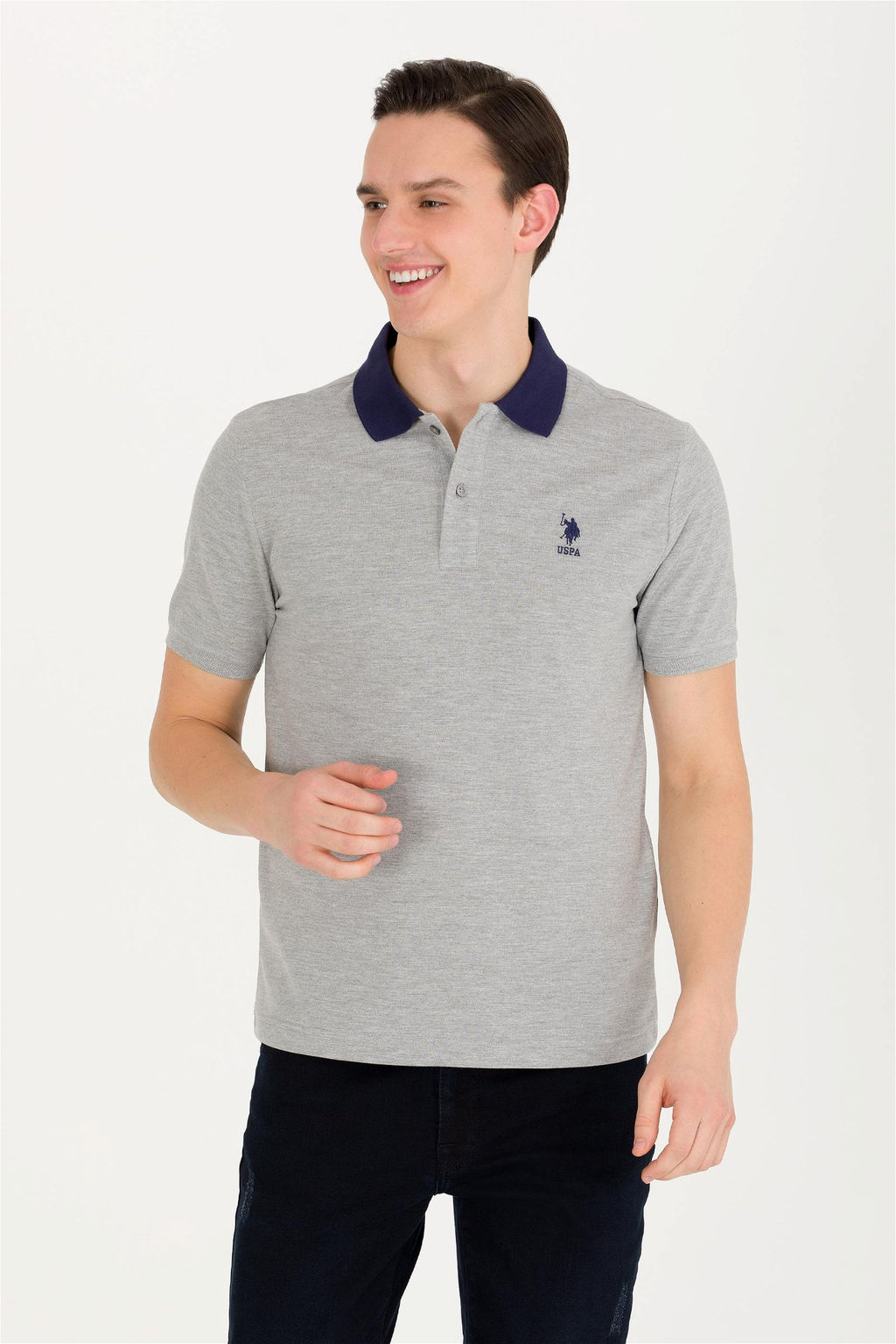 U. S. Polo Assn Мужская серая меланжевая футболка с воротником-поло - U.s. polo assn фото 7