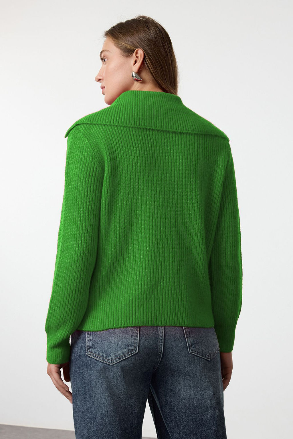 Ekru Yunlu Genis Kal?p Polo Yaka Fermuarl? Triko Kazak TWOAW25KZ00011 - Trendyolmilla фото 15