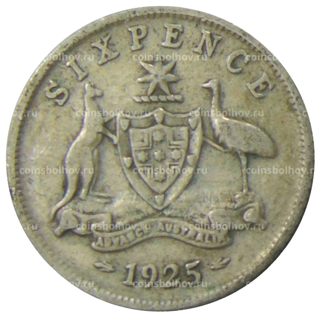 Монета 6 пенсов 1925 года Австралия