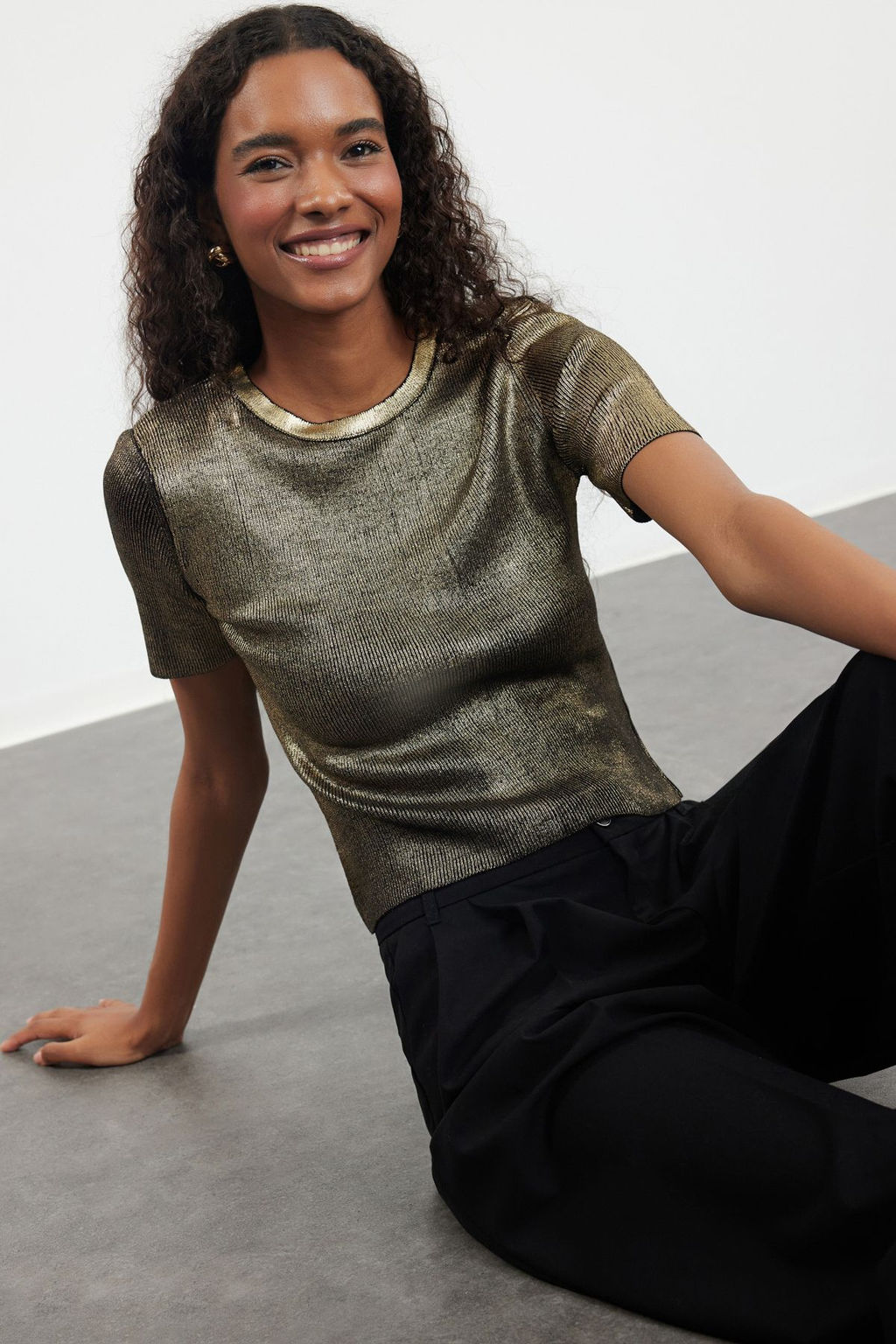 Alt?n Crop Varak Bisiklet YakaTriko Kazak TWOAW25KZ00267 - Trendyolmilla фото 2