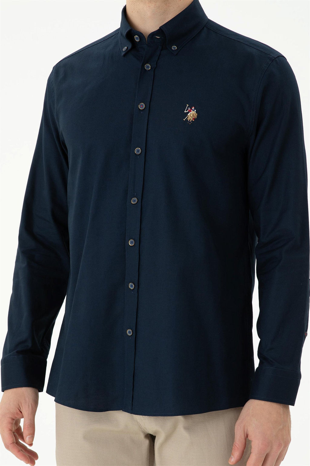 U. S. Polo Assn / Мужская темно-синяя базовая рубашка с длинным рукавом - U.s. polo assn фото 6