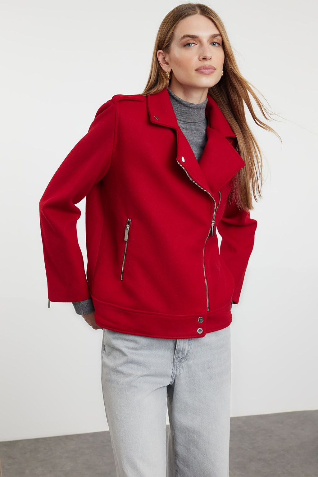 TRENDYOLMILLA Siyah Regular Kase Biker Ince Ceket Mont TWOAW25MO00131  фото 9