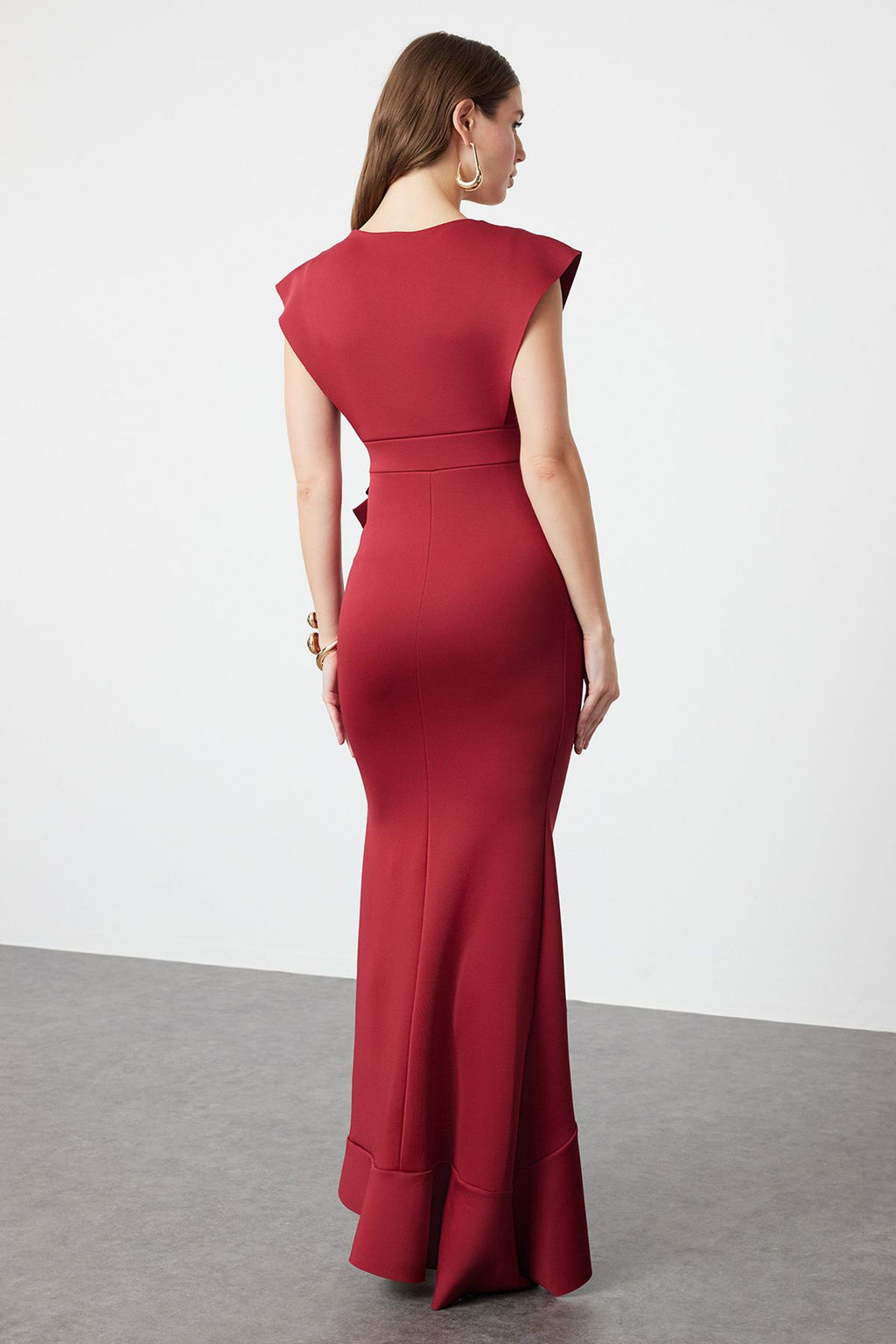 Bordo F?rf?r Detayl? Dokuma Uzun S?k Abiye Elbise TPRSS24AE00251 - Trendyolmilla фото 6