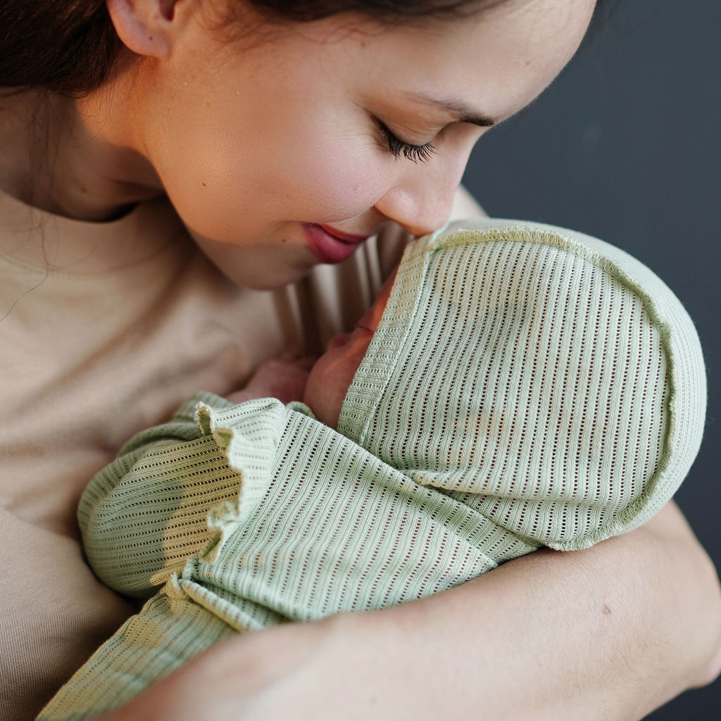 Чепчик Шалфей из хлопка в рубчик 0-3 м - Bungly фото 3