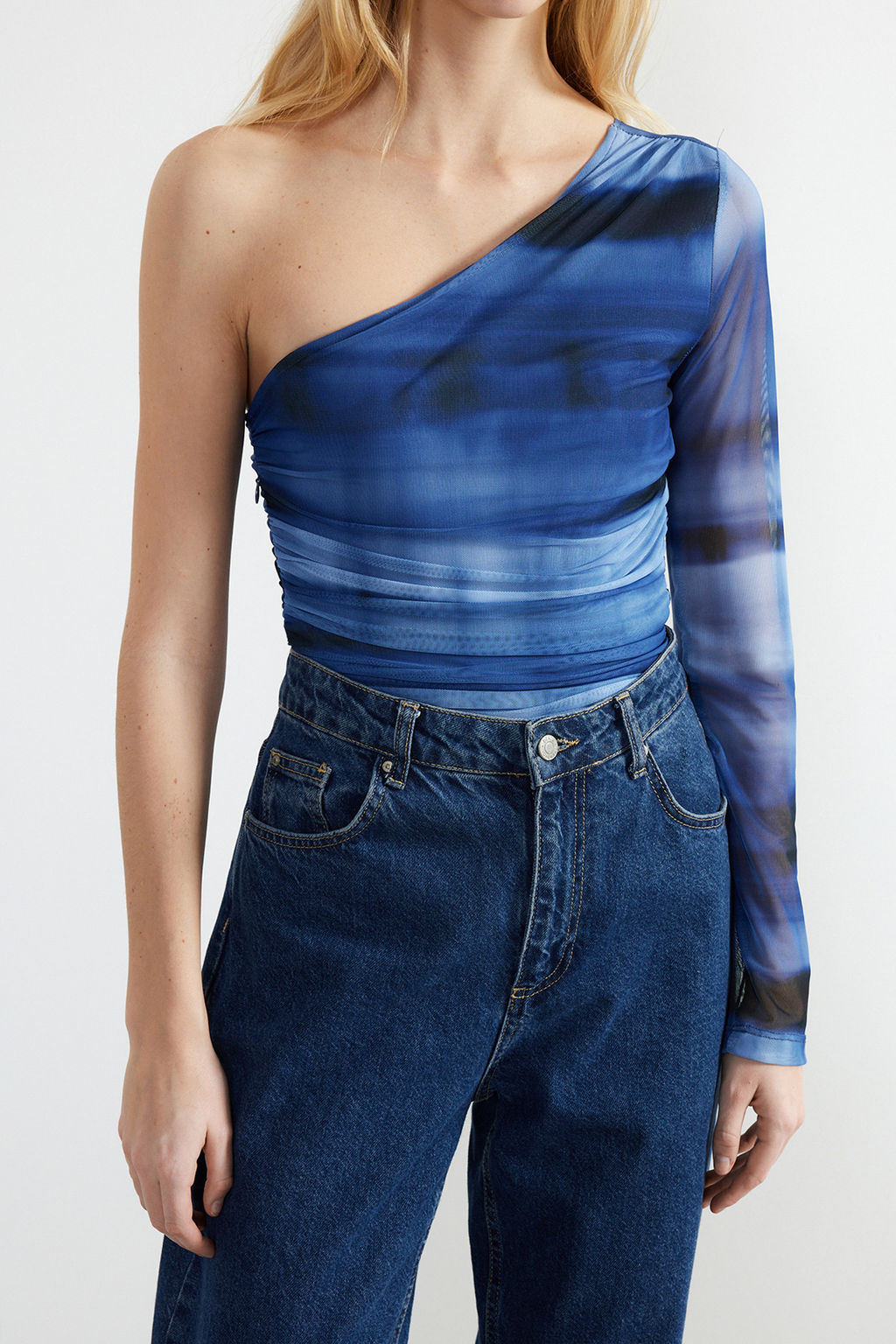 Lacivert Desenli Tek Omuzlu Fitted/Vucuda Oturan C?tc?tl? Orme Body TWOSS24BD00010 - Trendyolmilla фото 4