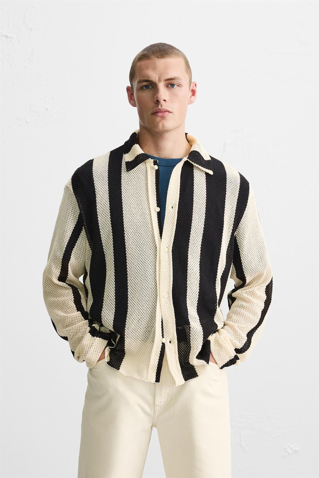 STRIPED MESH TEXTURED POLO SHIRT - Zara фото 2