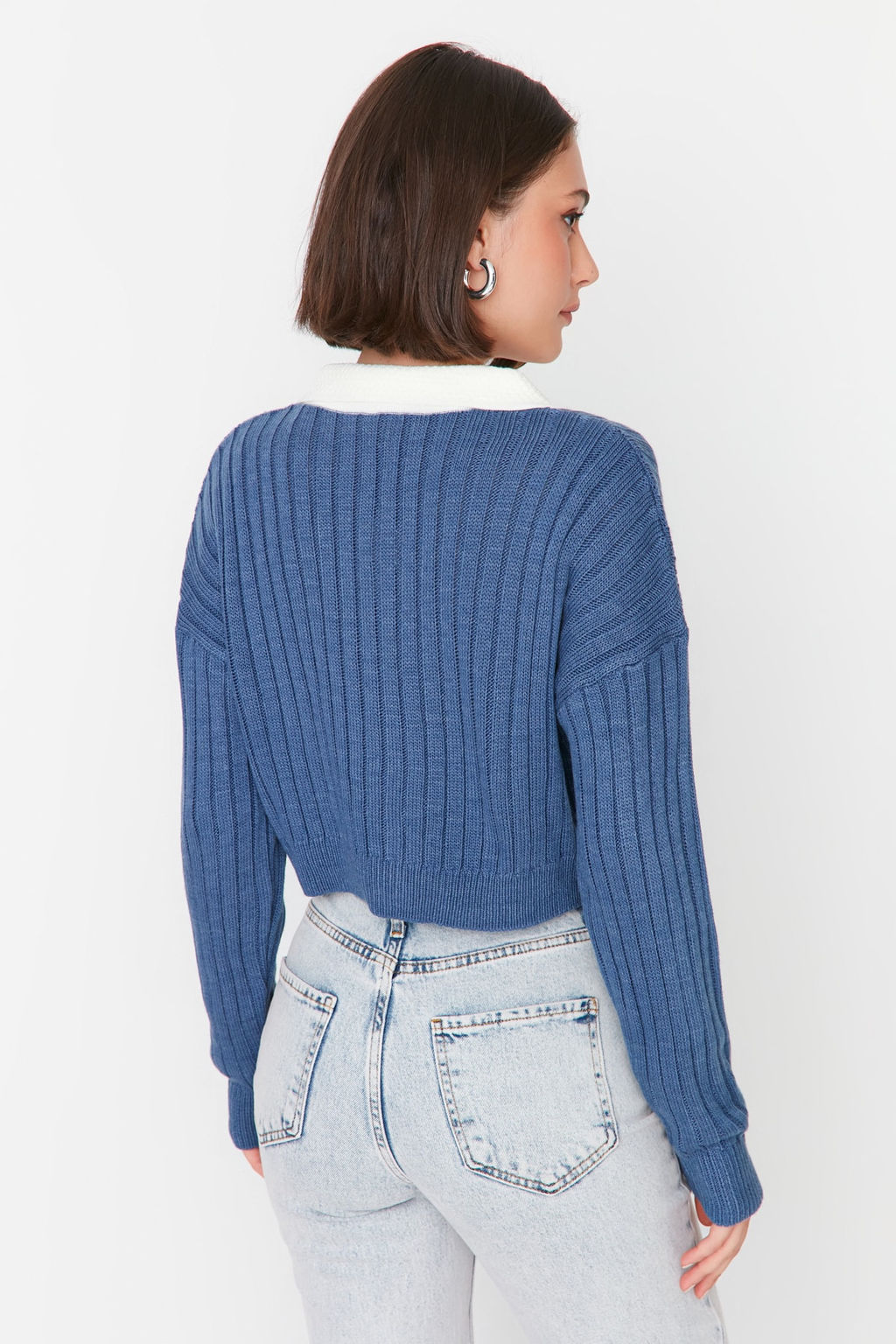 Indigo Super Crop Gomlek Garnili Triko H?rka TWOAW23HI00519