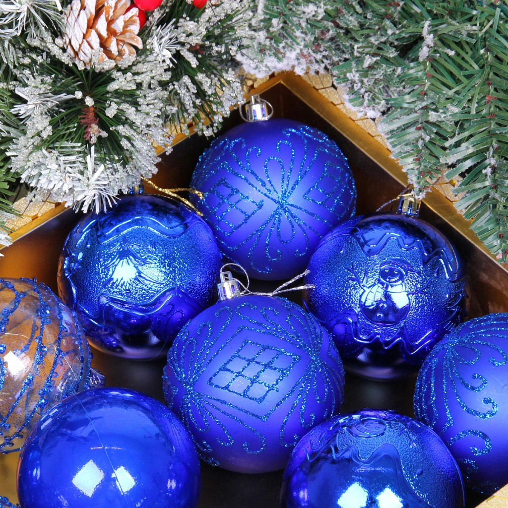 Новогодние шары "Волшебство ночи" 8 см (набор 12 шт), Синий