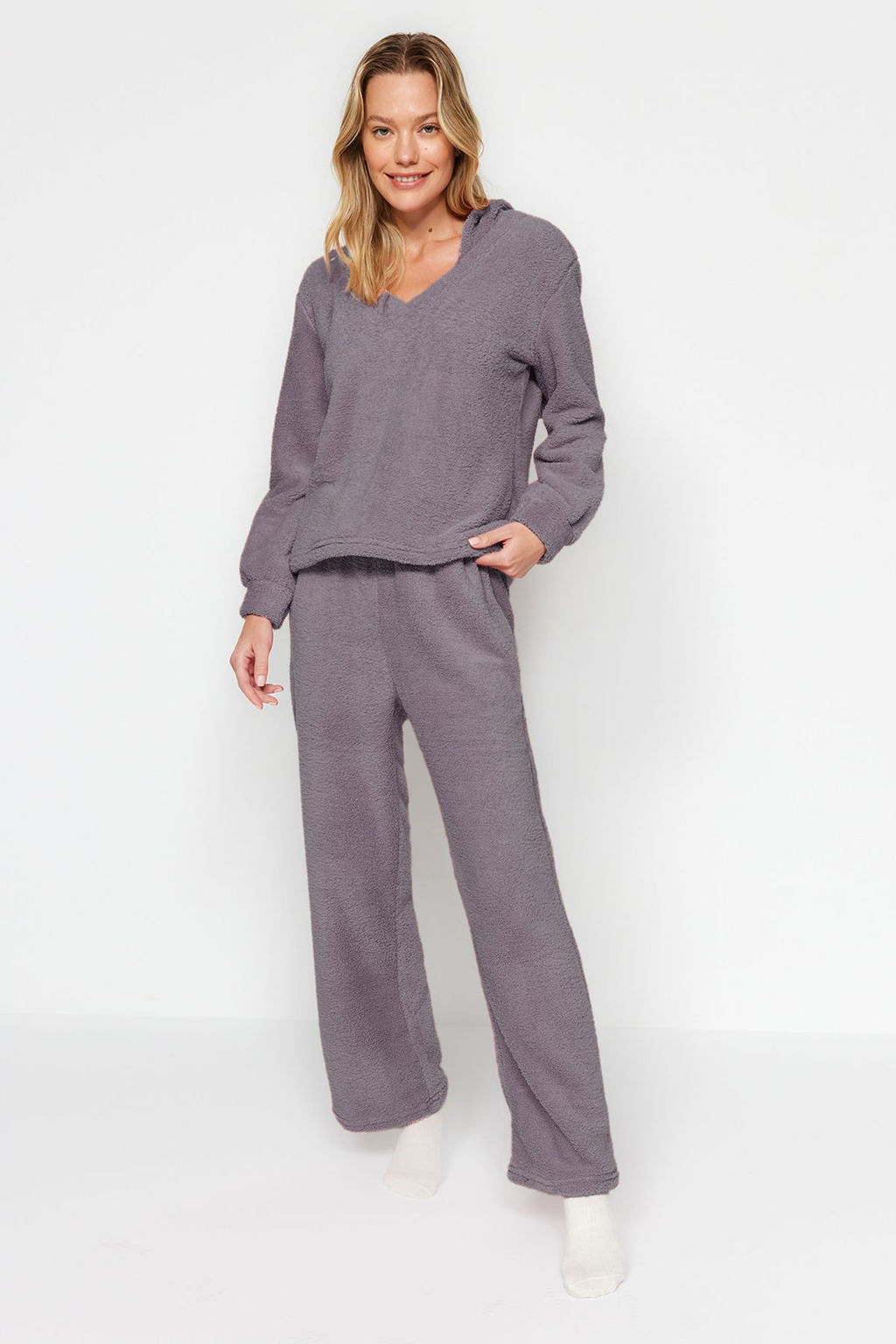 Fume Wellsoft Kapuson Kulak Detayl? K?sl?k Orme Pijama Tak?m? THMAW24PT00030 - Trendyolmilla фото 2