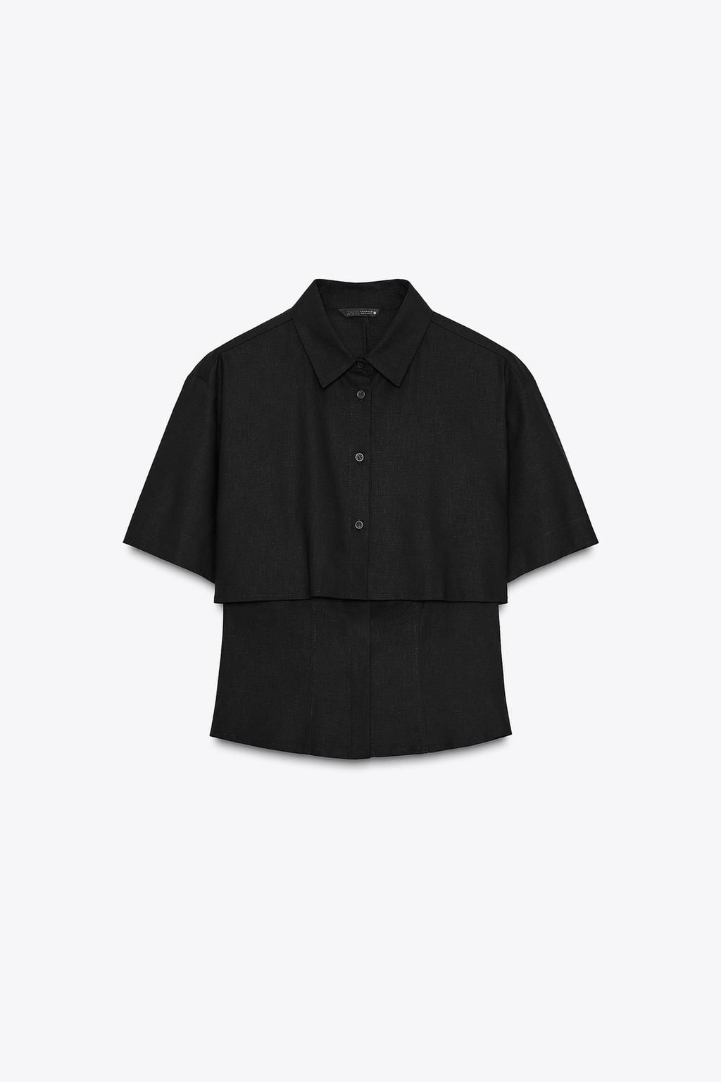 FITTED DOUBLE-LAYER LINEN BLEND SHIRT - Zara фото 5