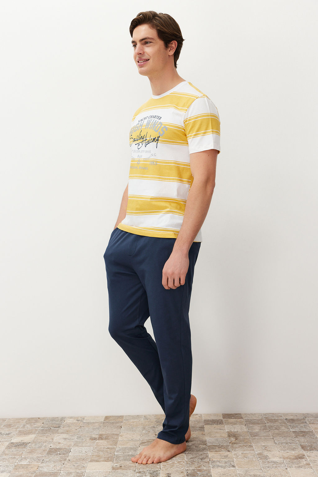 TRENDYOL MAN Sar? Regular Fit Cizgili Orme Pijama Tak?m? TMNSS24PT00041 - Trendyolmilla фото 10