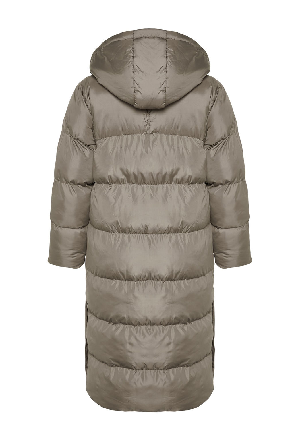 TRENDYOLMILLA Ekru Regular Kapusonlu Yandan C?t C?t Detayl? Su Itici Uzun Sisme Mont TWOAW24MO00104  фото 8