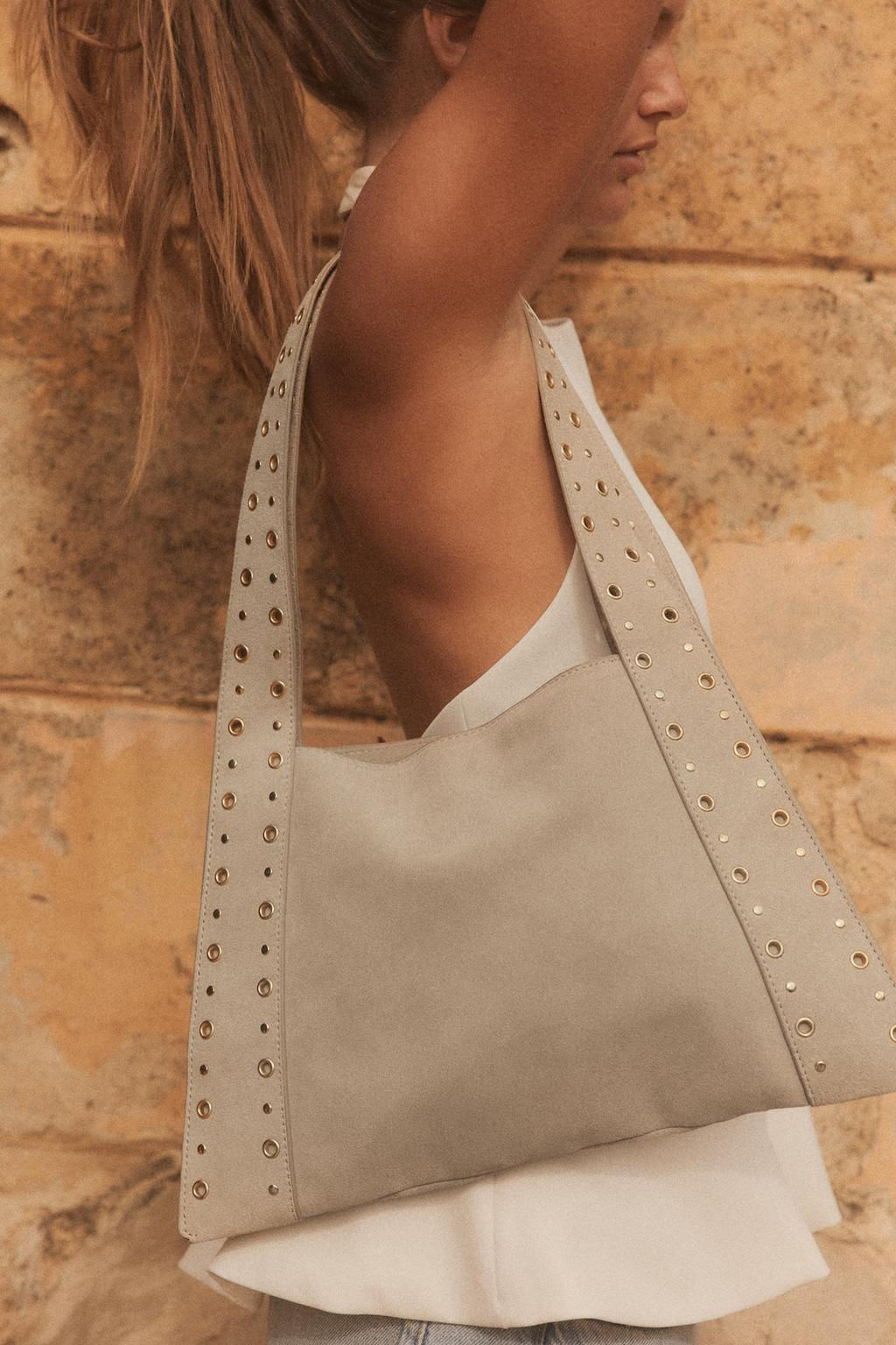 SPLIT SUEDE STUDDED SHOULDER BAG