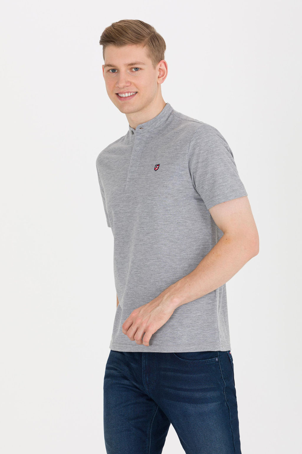 U. S. Polo Assn Мужская серая футболка с меланжевым воротником - U.s. polo assn фото 2