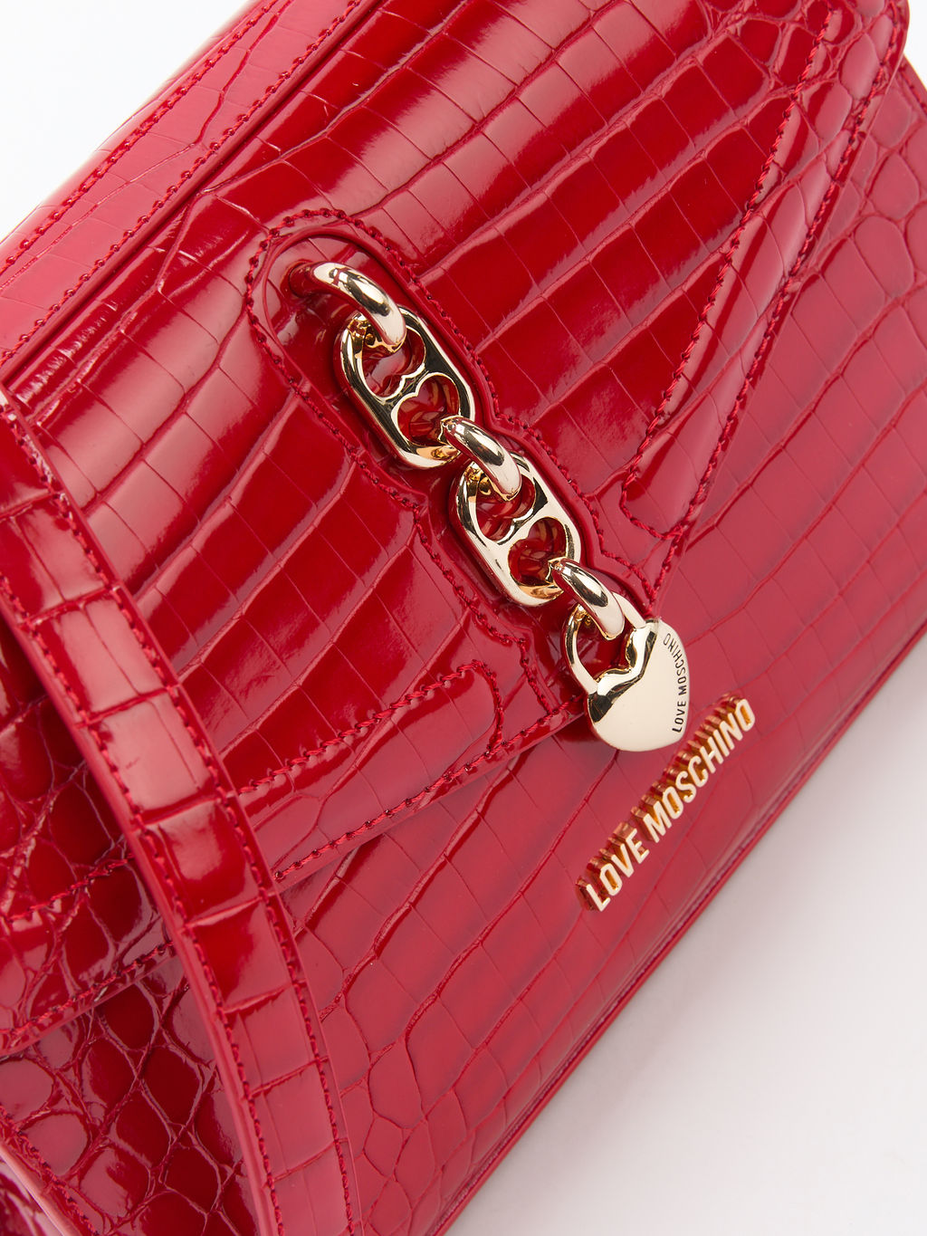 Женская сумка с ручками LOVE MOSCHINO CHAIN DETAIL CROCO Артикул 4192183, рубиновый  фото 2