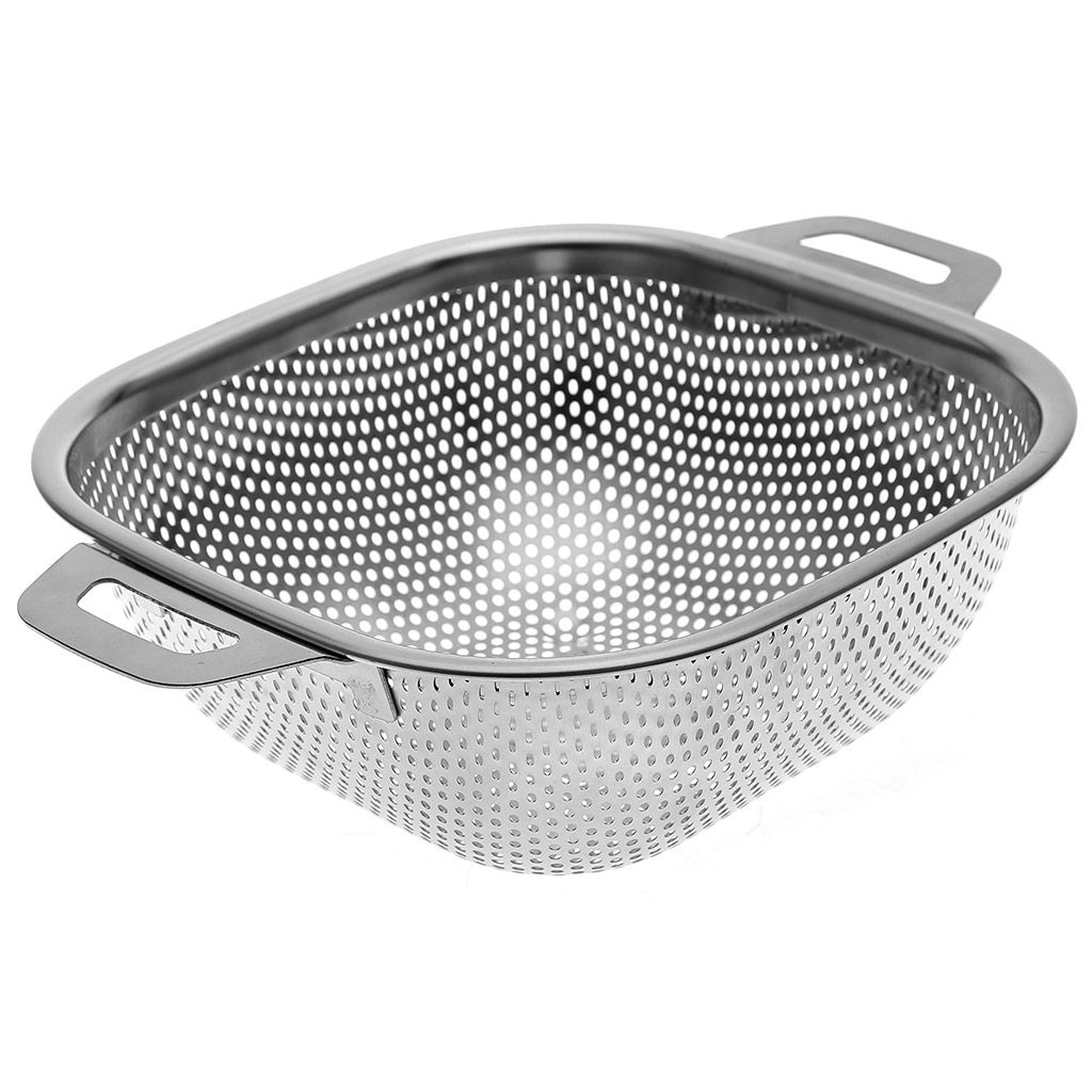 Дуршлаг из нержавеющей стали Шеф 20х20см h7,5см, 1,5л, s0,45мм, с ручками, на ножках (Китай)