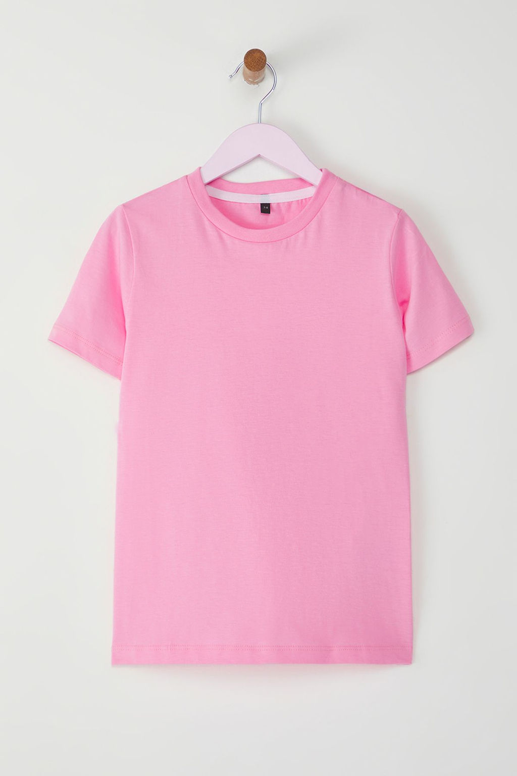 Pembe K?z Cocuk %100 Pamuk Basic K?sa Kol Orme T-Shirt TKDSS25TS00007