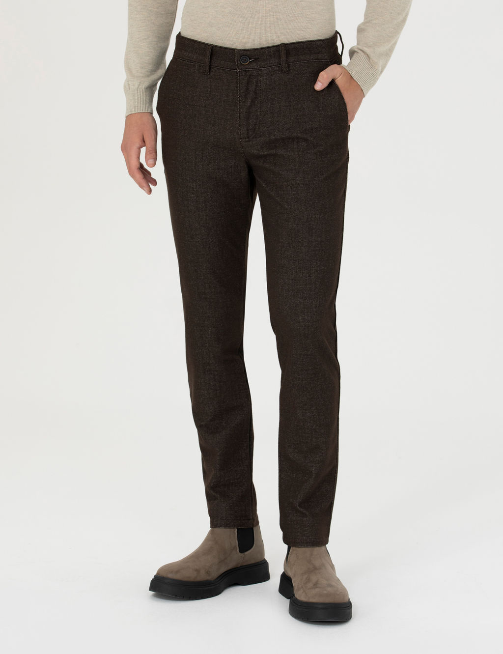Kahverengi Slim Fit Kanvas Pantolon