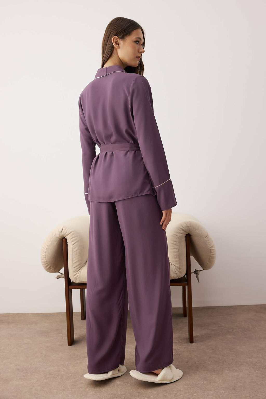 Trendyolmilla Bej Kusakl? Biye Detayl? Kruvaze Viskon Hamile Dokuma Pijama Tak?m? THMAW22PT1109  фото 49