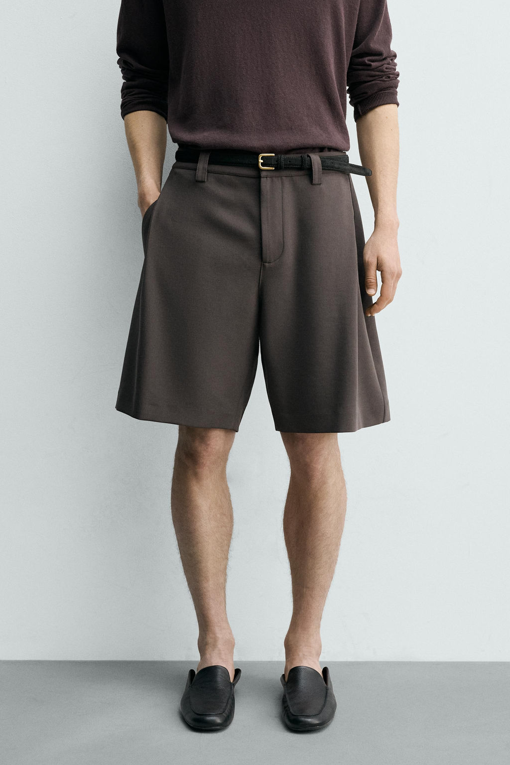 BERMUDA RELAXED FIT PLIEGUES LATERALES / Chocolate - Zara фото 2