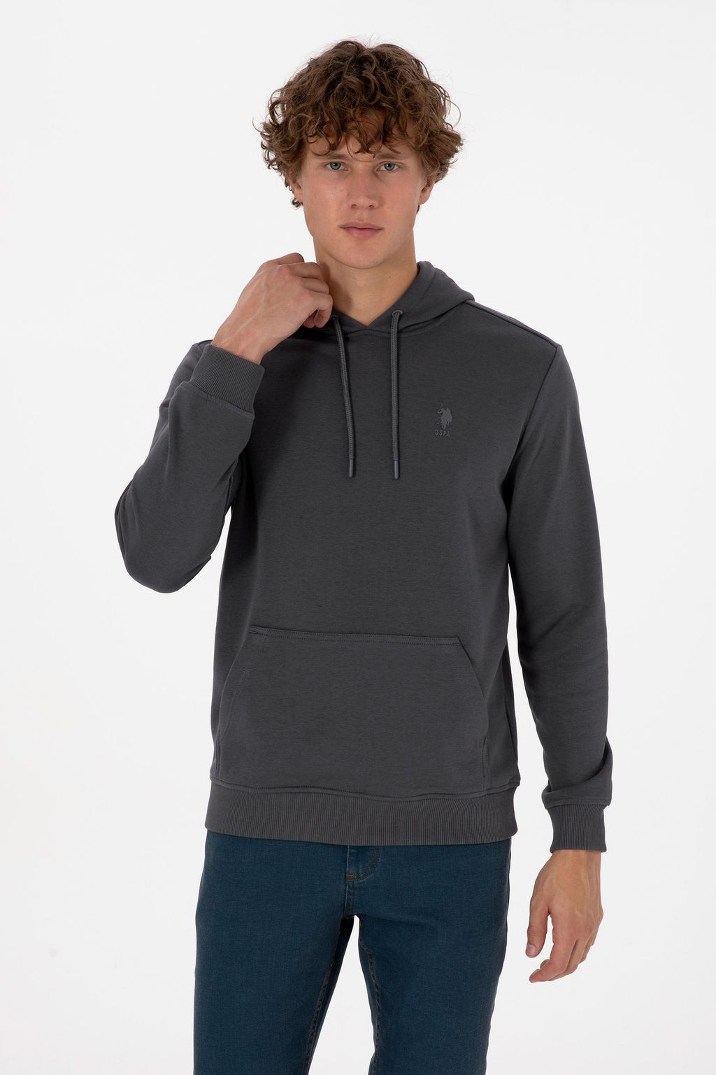 Erkek Regular Fit Kap__onlu Gr_ Basic Sweatshirt Sepette S_rpriz _ndirim