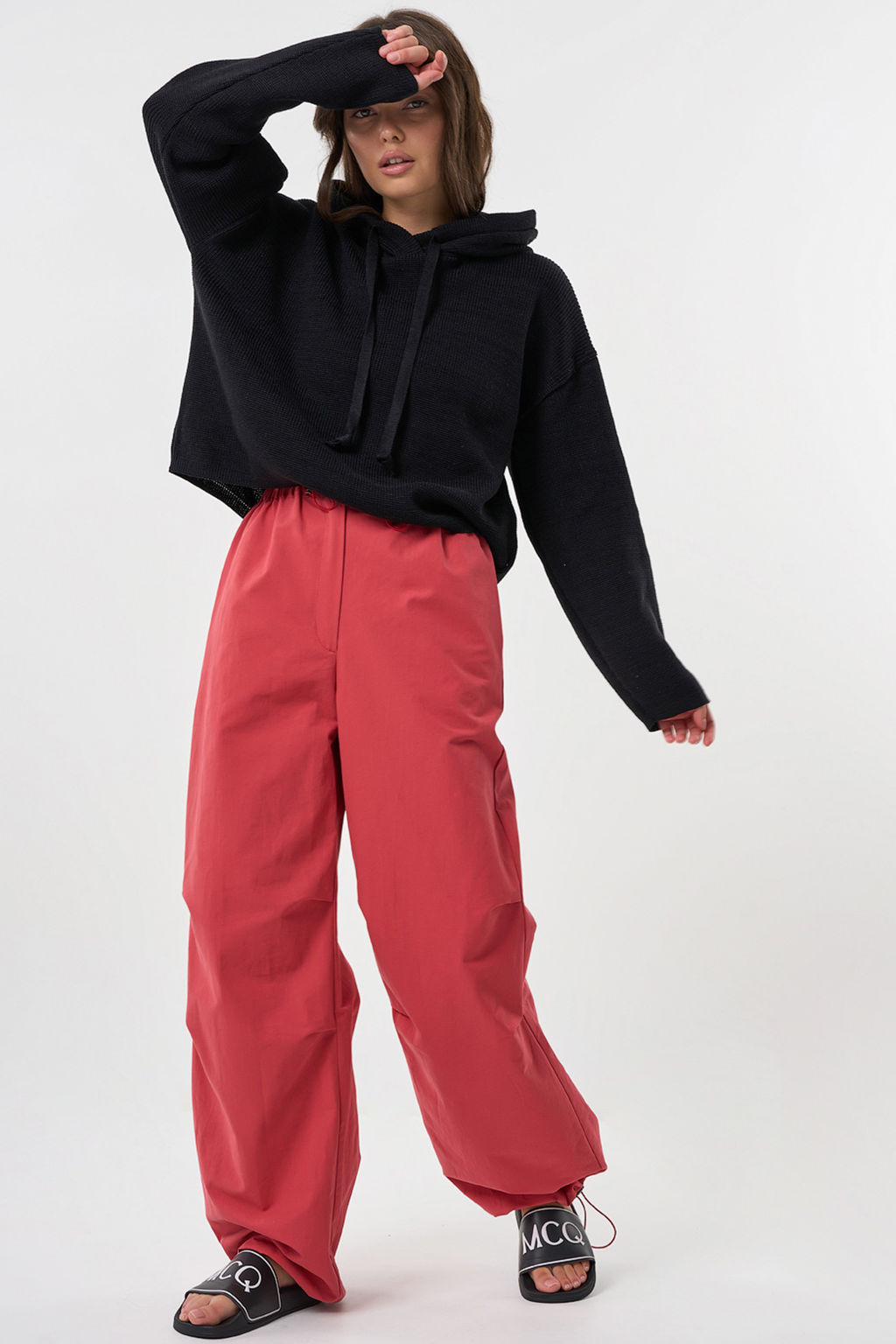 Джемпер укороченный из хлопка меланж черный