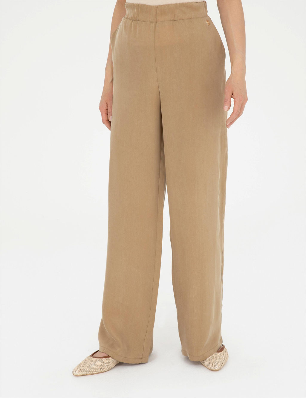 Bej Cupro Dokulu Wide Leg Pantolon - Pierre cardin фото 2