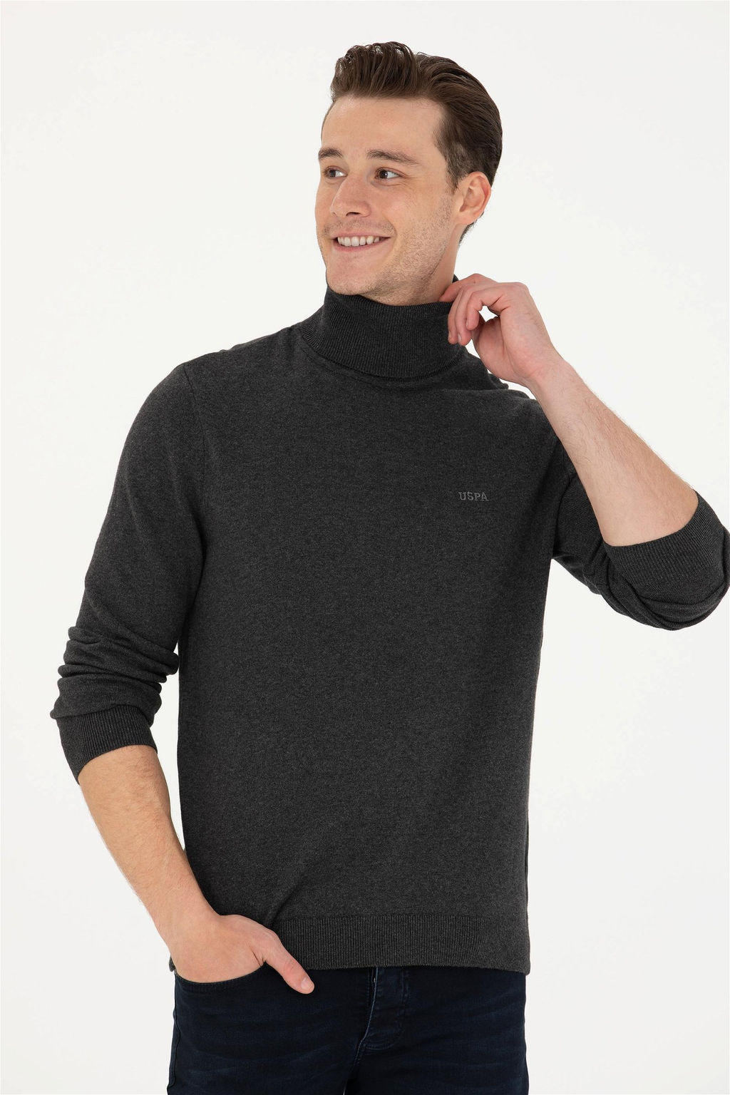 U. S. Polo Assn Мужской базовый свитер антрацитового меланжа - U.s. polo assn фото 8