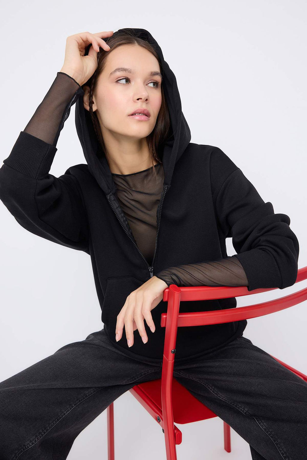 Teen Bordo Kapusonlu Kal?n Ici Polarl? Yar?m Pat Fermuarl? Cepli Orme Sweatshirt TWOAW26SW00160 - Trendyolmilla фото 6